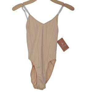 Capezio Womens Nude With Clear Camisole Adjustable Straps Leotard Bodysuit Sz M